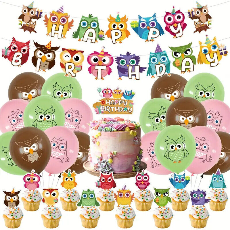 Owl Woodland Balloon Party Birthday Decorations Boys Balloons Green Brown Pink