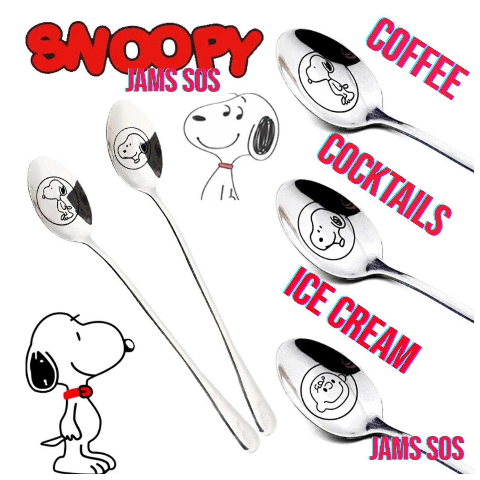 Peanuts Snoopy Charlie Spoon STEEL ICE CREAM COFFEE SUNDAE SALLY LUCY ...