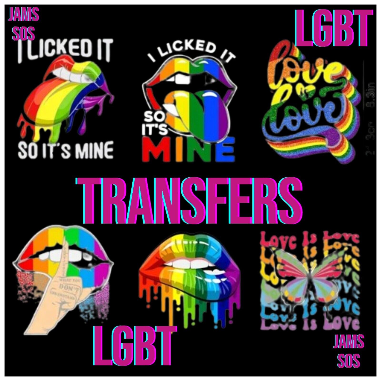 LGBT PRIDE COLOURFUL RAINBOW IRON-ON TRANSFER BAG TSHIRT DESIGN LOVE GAY LIPS