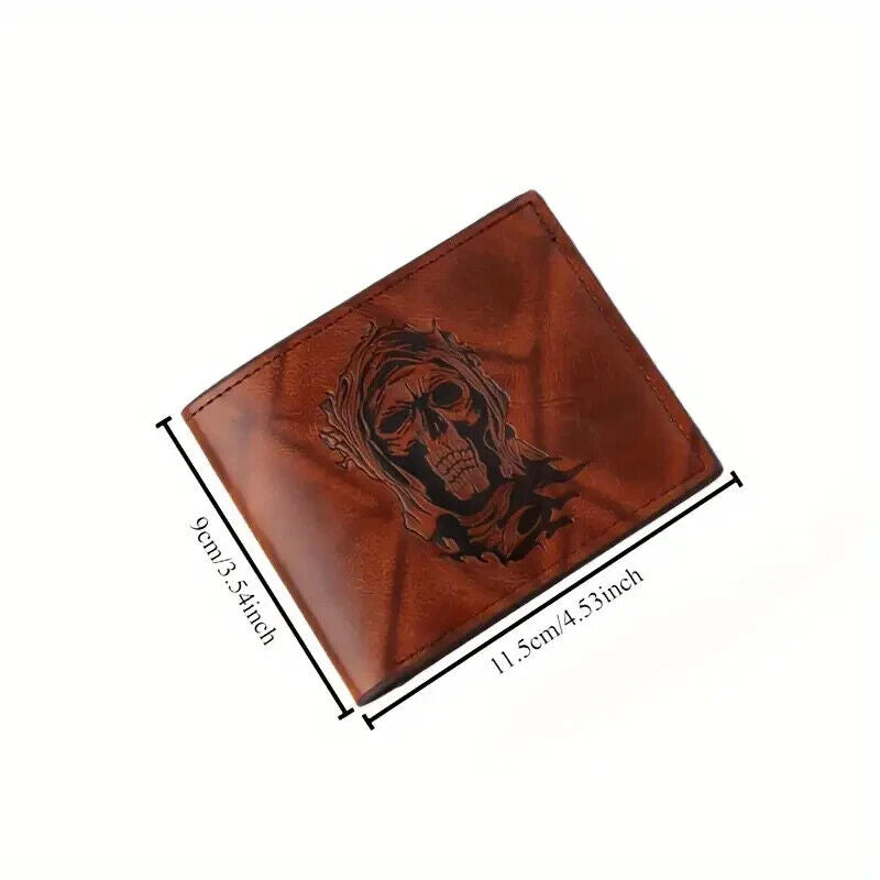 BLACK SKULL Wallet Purse CARD HOLDER UNISEX DEATH SCYTHE FAUX LEATHER