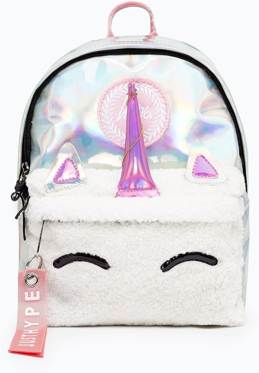 Hype Pink Holographic Unicorn Horn Pocket Crest Mini Backpack Fairy Purple Eyes