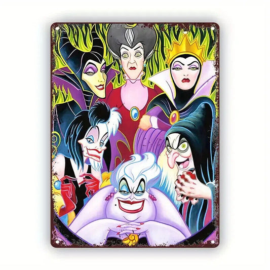 DISNEY EVIL VILLAINS TIN SIGN WALL GIRL BEDROOM WITCH QUEEN GIFT XMAS CRUELLA