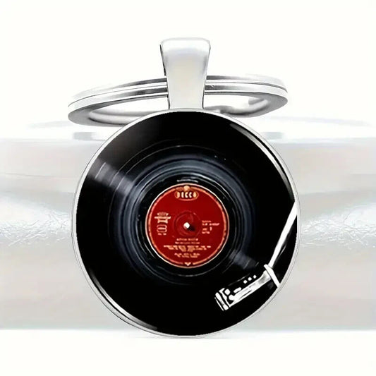 Classic Vinyl Record Round Silver Enamel Keyring Retro Gift HMV TAPE RETRO