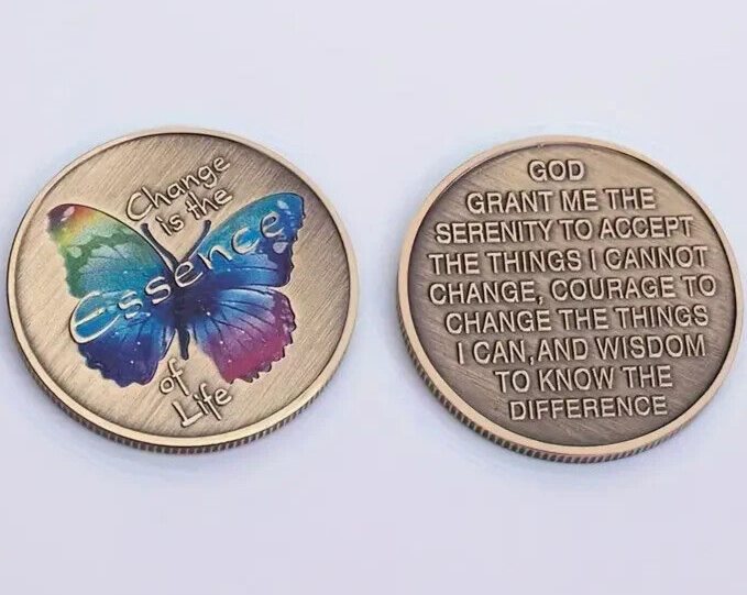 Colorful Butterfly Lucky Coin Change Is The Essence of Life Metal BRONZE GOD