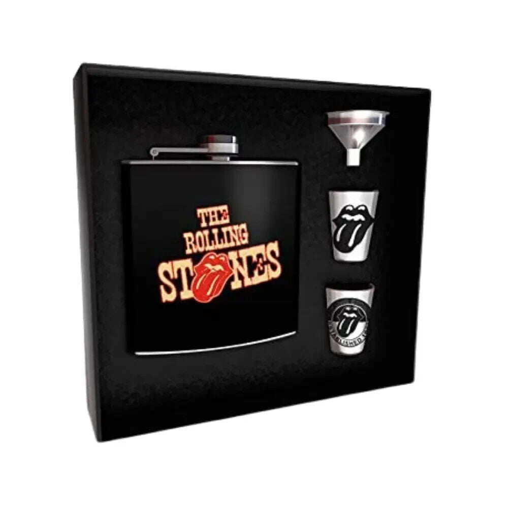 The Rolling Stones Printed Metal Hip Flask with 2 Metal Cups & Funnel Gift Set