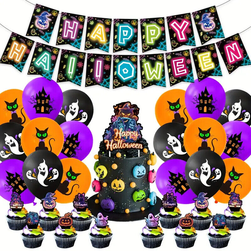 HALLOWEEN Theme Party Set Balloons Banners Cake Decorations FUN SPOOKY GHOUL CAT