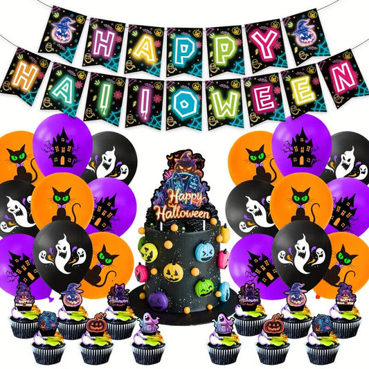 HALLOWEEN Theme Party Set Balloons Banners Cake Decorations FUN SPOOKY GHOUL CAT