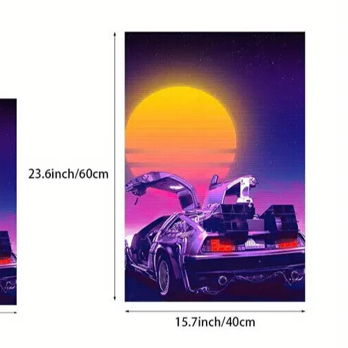 BACK TO THE FUTURE DELOREAN FILM MOVIE CANVAS WALL ART COVERING 60x40CM SUNSET