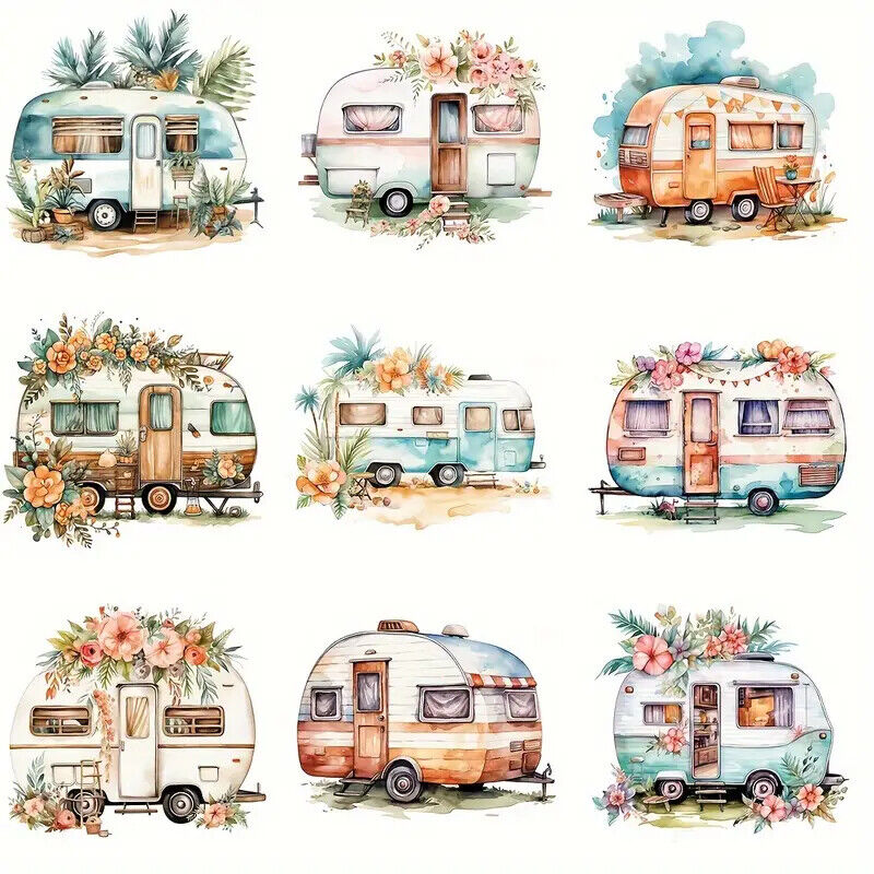 CAMPING CAMPER IRON-ON TRANSFER LOVE HIPPY FRIENDS TRAVEL GLAMP ADVENTURE FLORAL