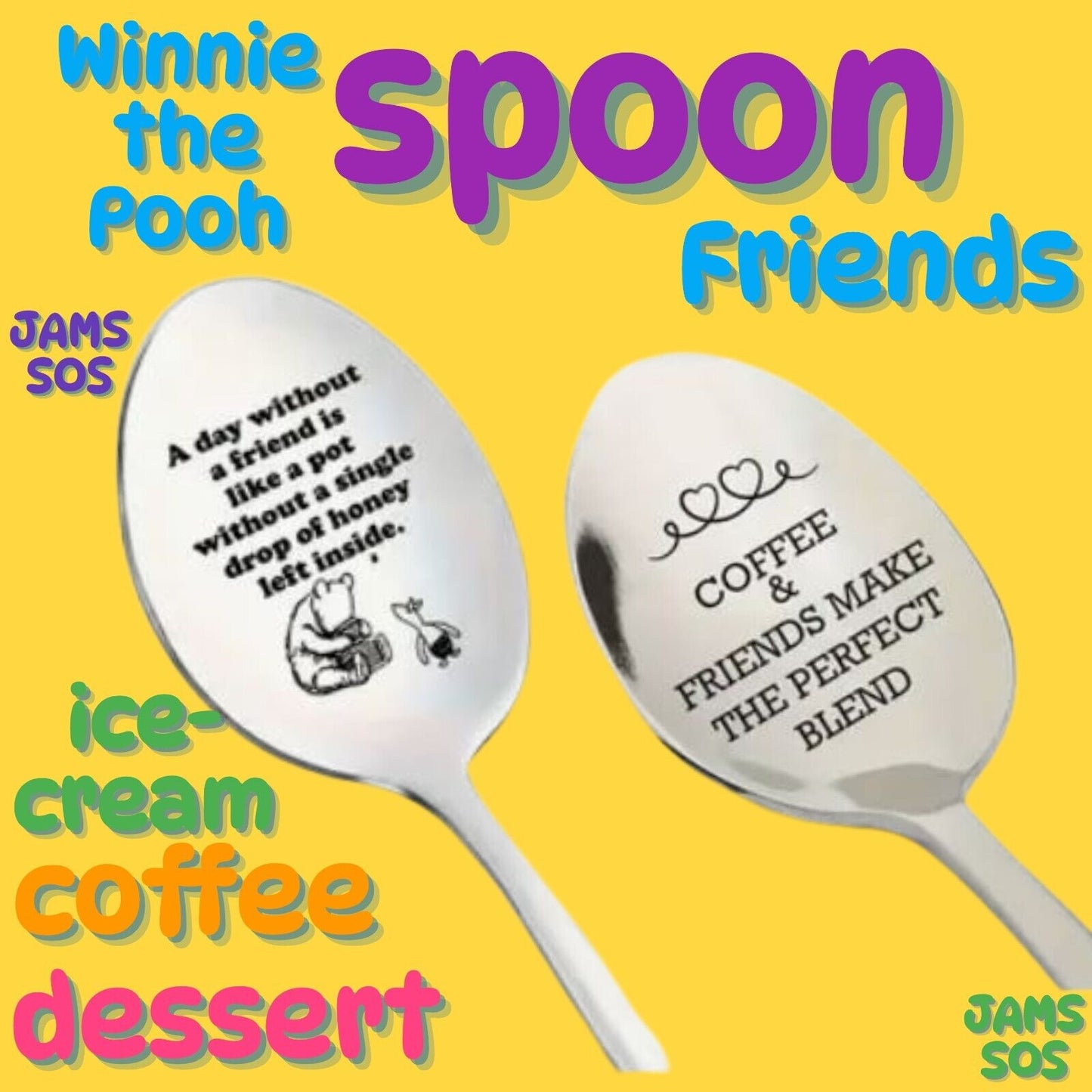 FRIENDS QUOTE WINNIE THE POOH Spoon COFFEE SUNDAE COCKTAIL SILVER NOVELTY