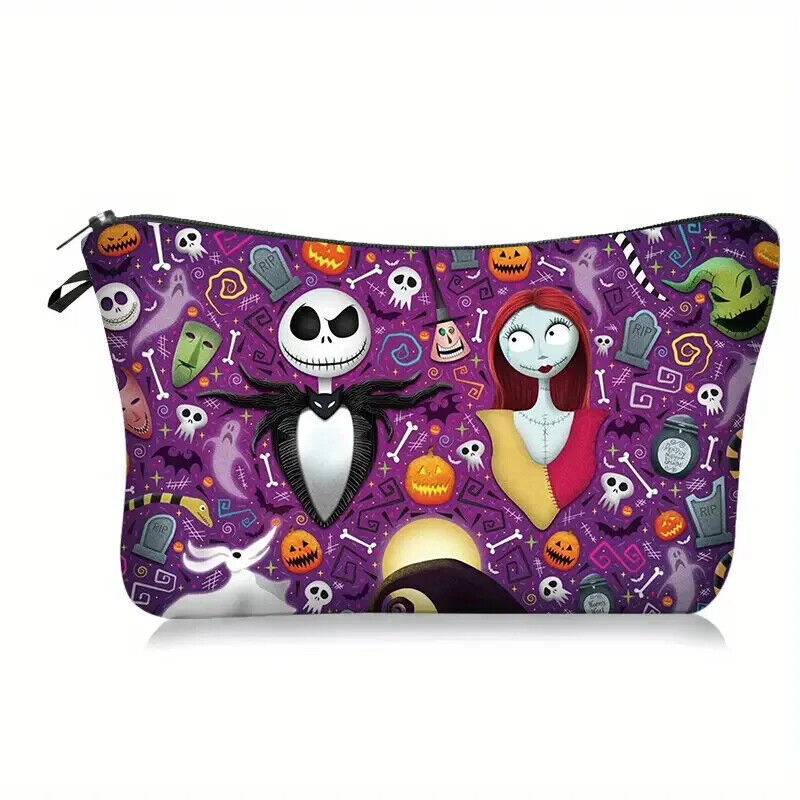THE NIGHTMARE BEFORE CHRISTMAS Zip Makeup Bag Fashion Cosmetic Pouch PURPLE JACK