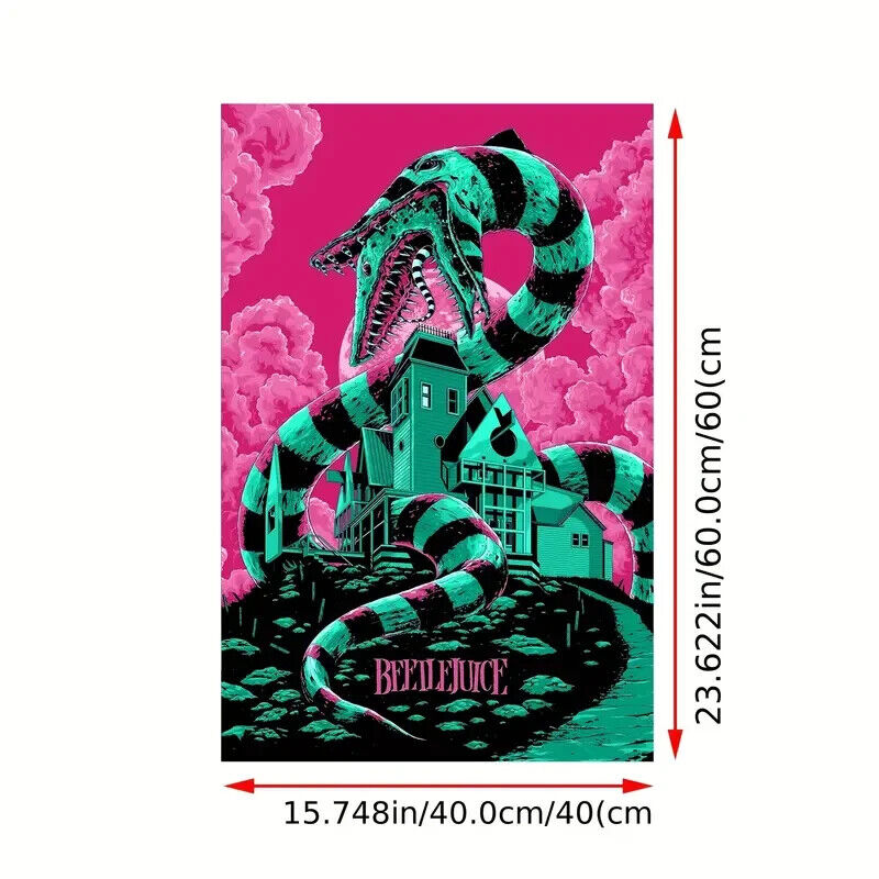 LARGE BEETLEJUICE SNAKE Vintage Style Canvas Movie Poster 60X40 Horror MOVIE