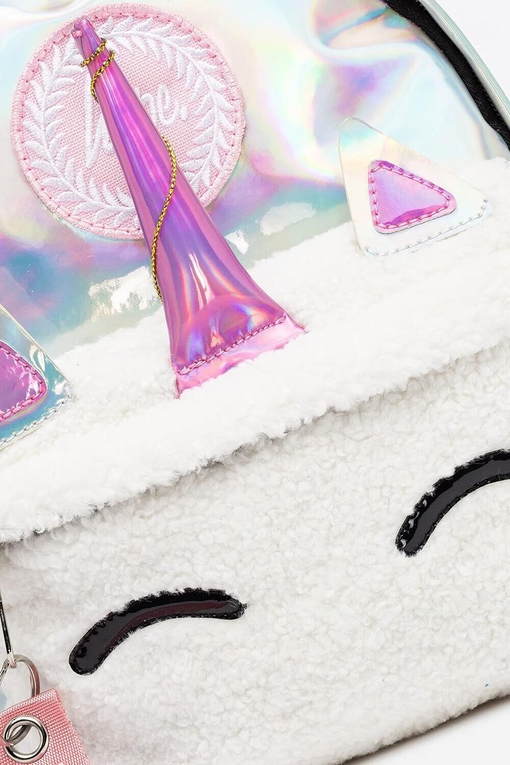 Hype Pink Holographic Unicorn Horn Pocket Crest Mini Backpack Fairy Purple Eyes