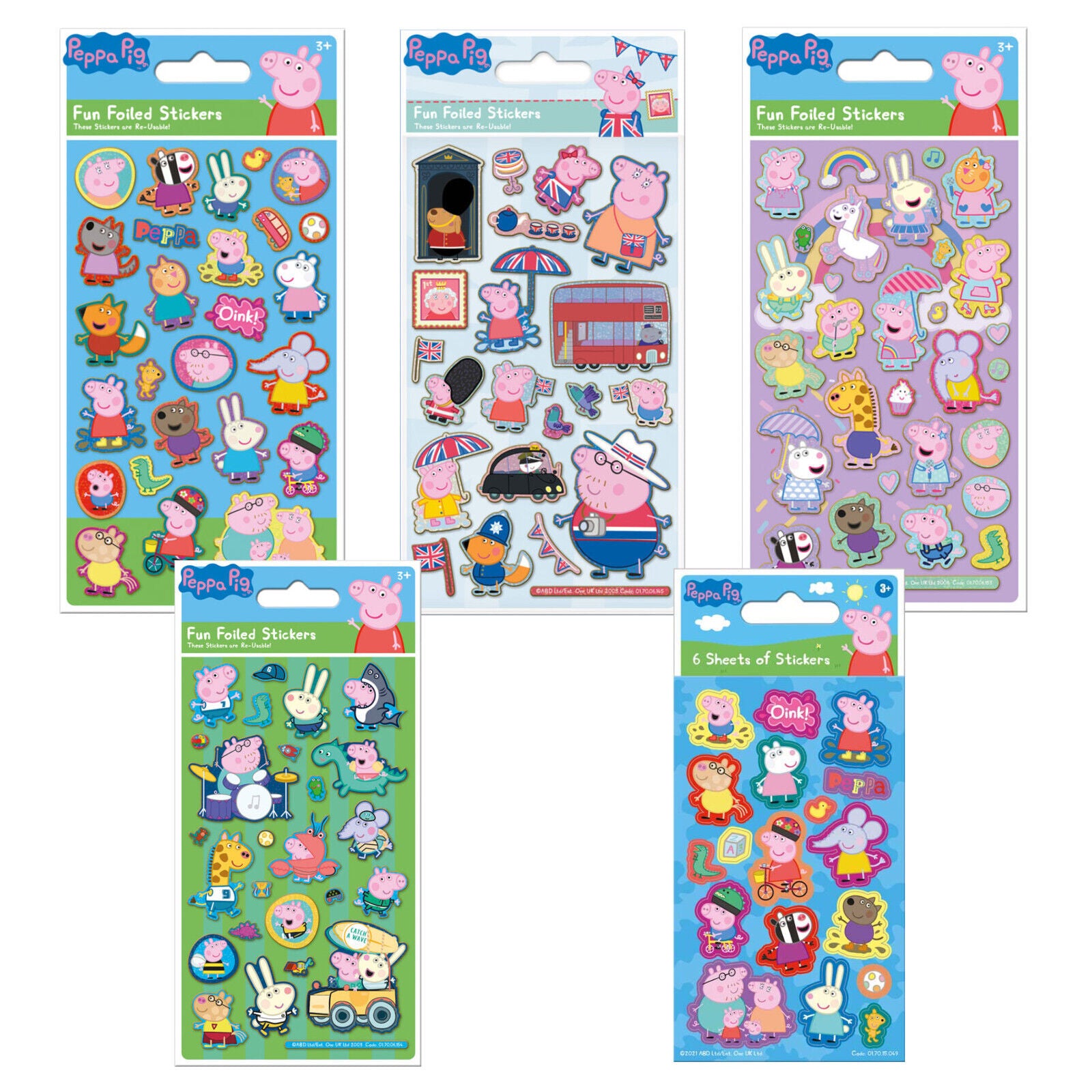 Peppa Pig BLUE Fun Foiled Stickers sheet PINK GREEN BRITAIN PARTY YOU CHOOSE