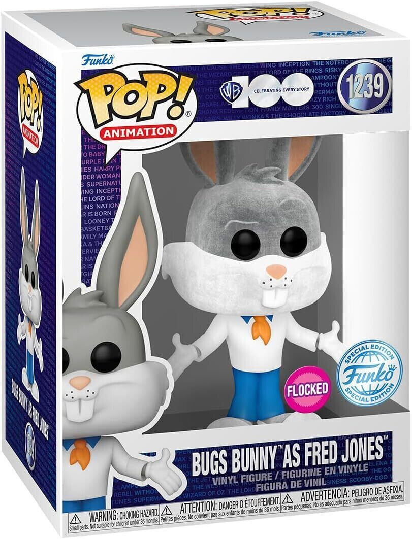 Funko POP & Tshirt WB100 Bugs Bunny As Fred Jones Flocked Large Set Gift Toy