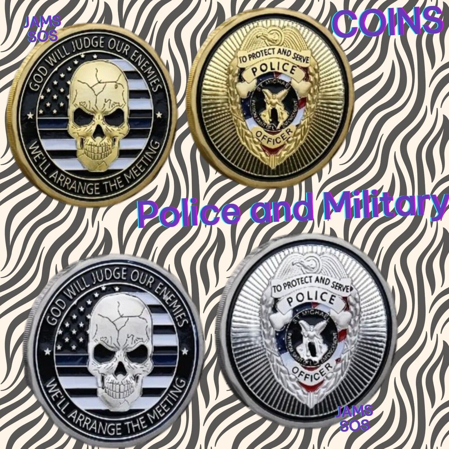 US Police Skull Commemorative Coins God Will Judge Our Enemies Challenge Coin