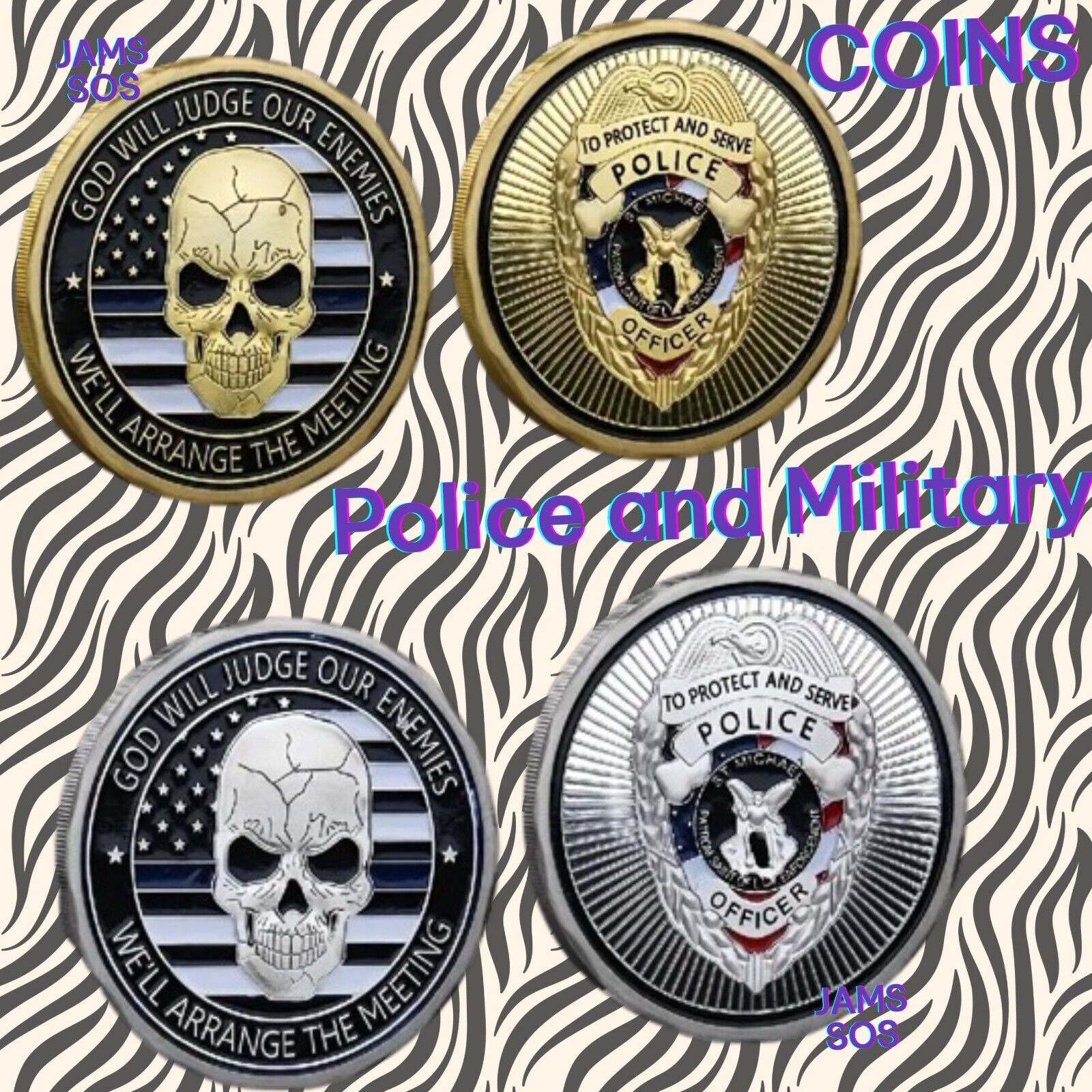 US Police Skull Commemorative Coins God Will Judge Our Enemies Challenge Coin
