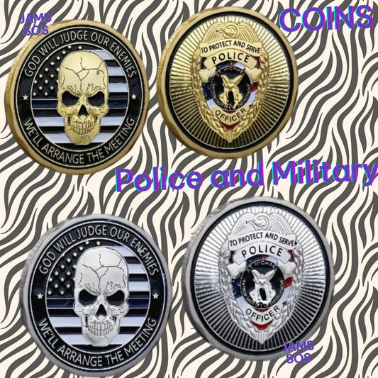 US Police Skull Commemorative Coins God Will Judge Our Enemies Challenge Coin