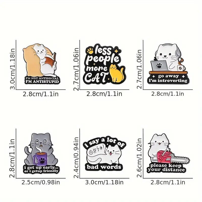 CAT ANIMAL Metal Enamel Pin Badge Retro Kids Adult Teen QUOTES FUNNY COMICAL