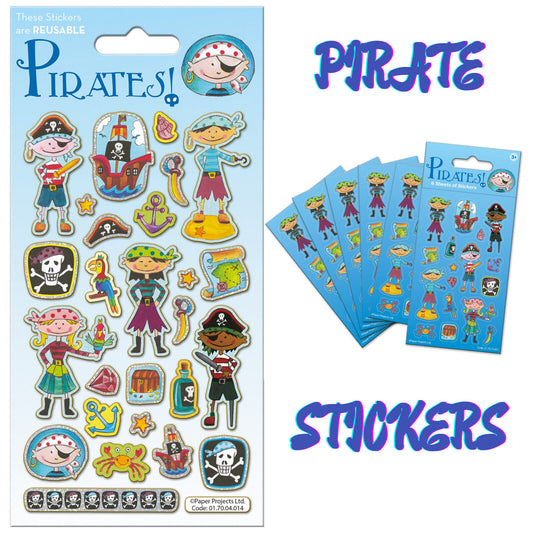 PIRATES STICKERS REUSABLE SPARKLY PARTY BAGS FUN FOILED BLUE JAKE PARROT