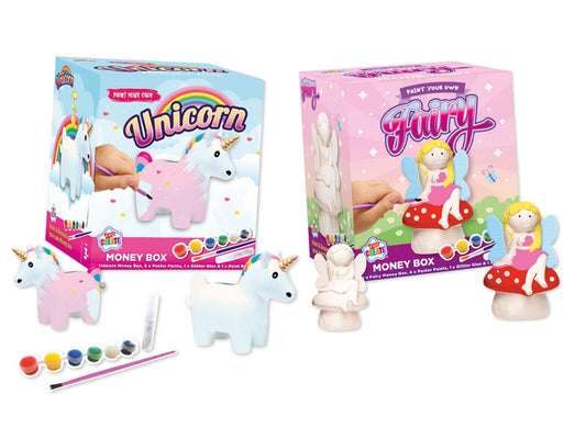 Kids Create Paint Your Own Money Box Piggy Bank Dog Pig Owl Unicorn Fairy 3+