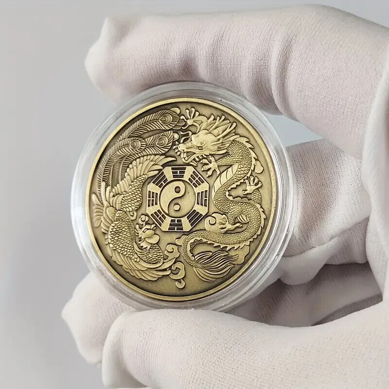 Chinese DRAGON Good Luck Collectable Coin Gold Bronze YING YANG LUCKY XMAS