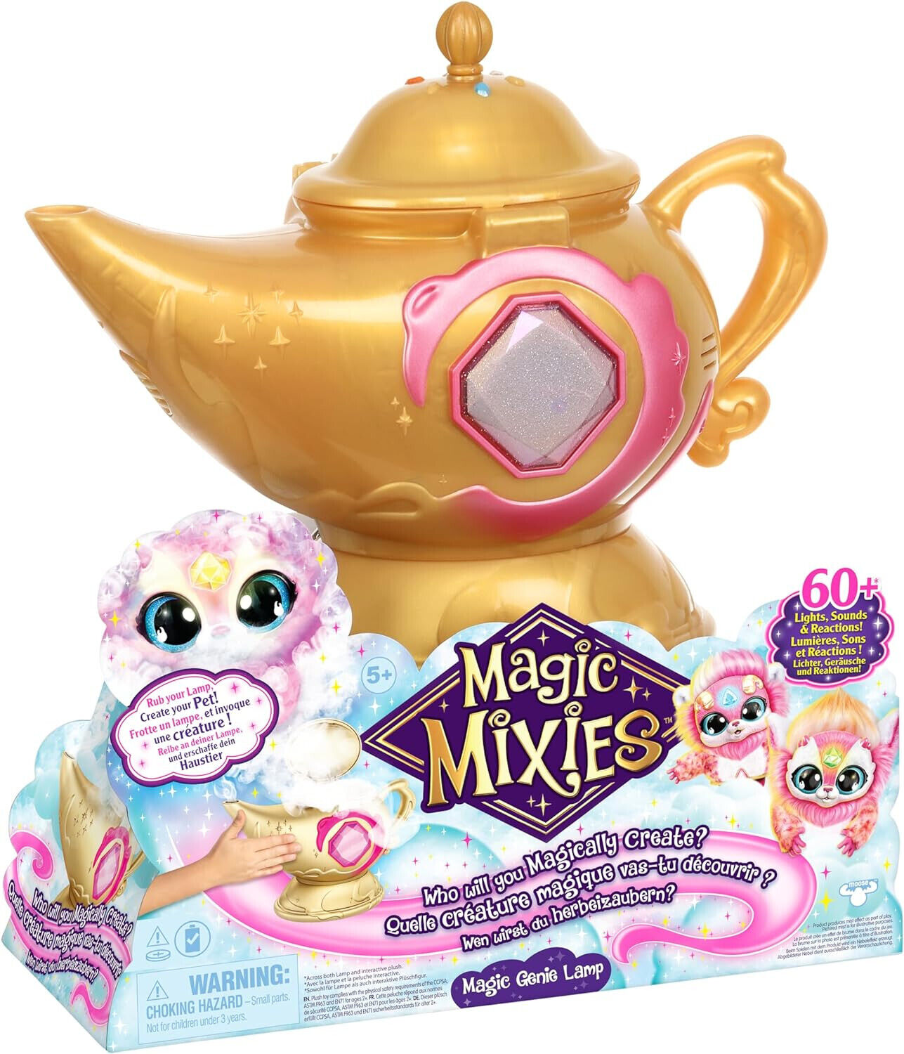 Magic Mixies Magic Genie Lamp with Interactive 8 inch PINK Plush Toy & 60+ Sound