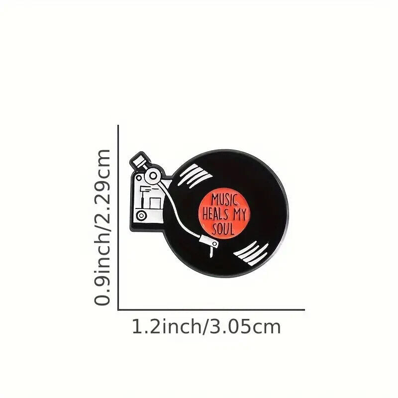 Music Heals My Soul Retro Vinyl Record Player Enamel Pins DECK HMV RED BLACK