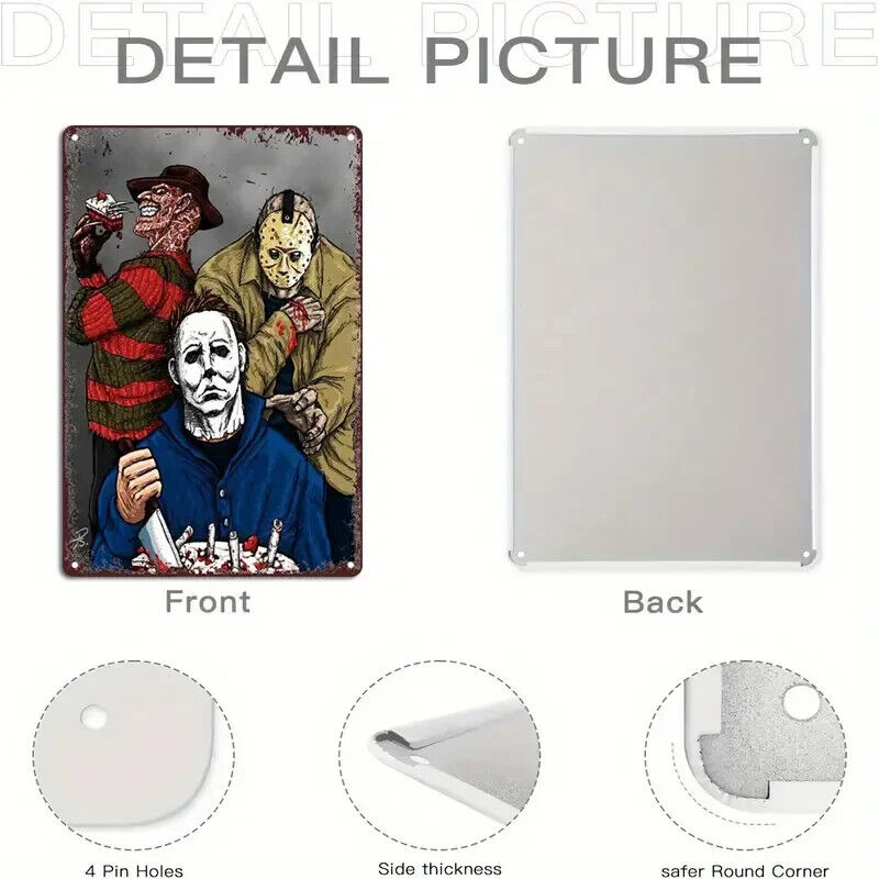 Freddy Jason Michael Myers Tin Metal sign Halloween Horror Art Deco Movie