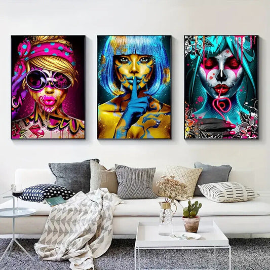 COMIC RETRO WOMEN POP ART CANVAS WALL ART PICTURE PRINT LOLLIPOP FUNKY BRIGHT