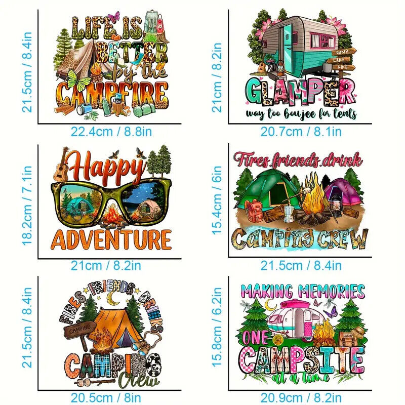 CAMPING CAMPER IRON-ON TRANSFER LOVE HIPPY FRIENDS TRAVEL GLAMP ADVENTURE FIRE