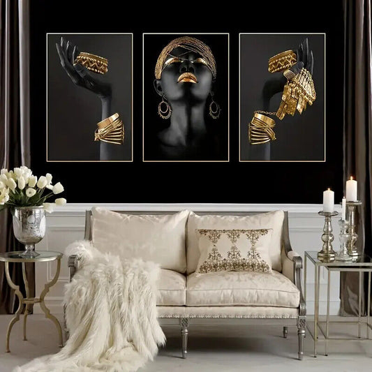 Gold Woman Portrait African Core Wall Art Pictures Poster JEWELERY STARGATE LADY