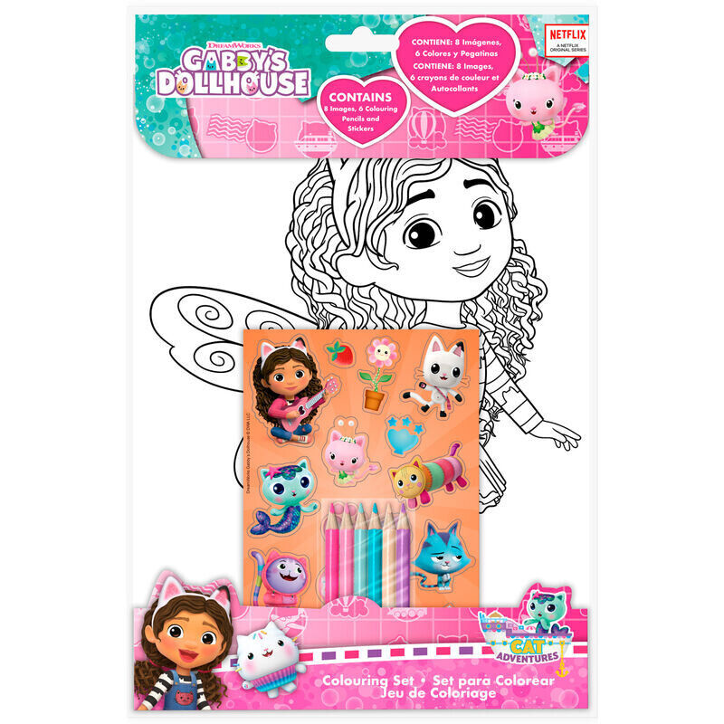 Gabby's Dollhouse CAT ADVENTURES Colouring Activity Set Stickers Colour Pencils