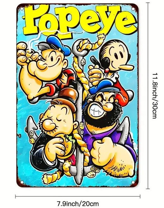 POPEYE Tin Metal sign GIFT Art Deco CARTOON TV MOVIE FUN COLOUR