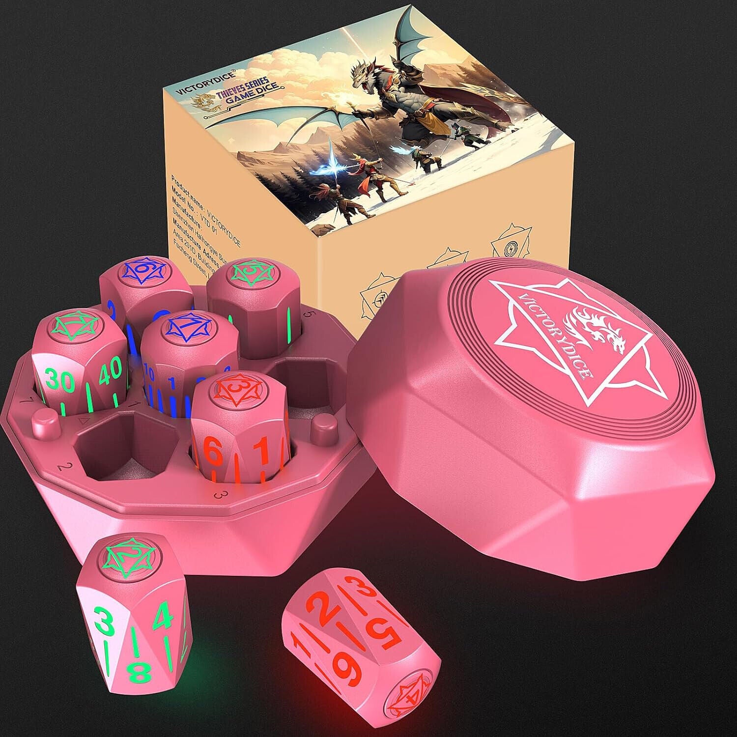 Rechargeable Light Up DND Dice 7PCS Set Luminous Glow LED Dices Charging Box