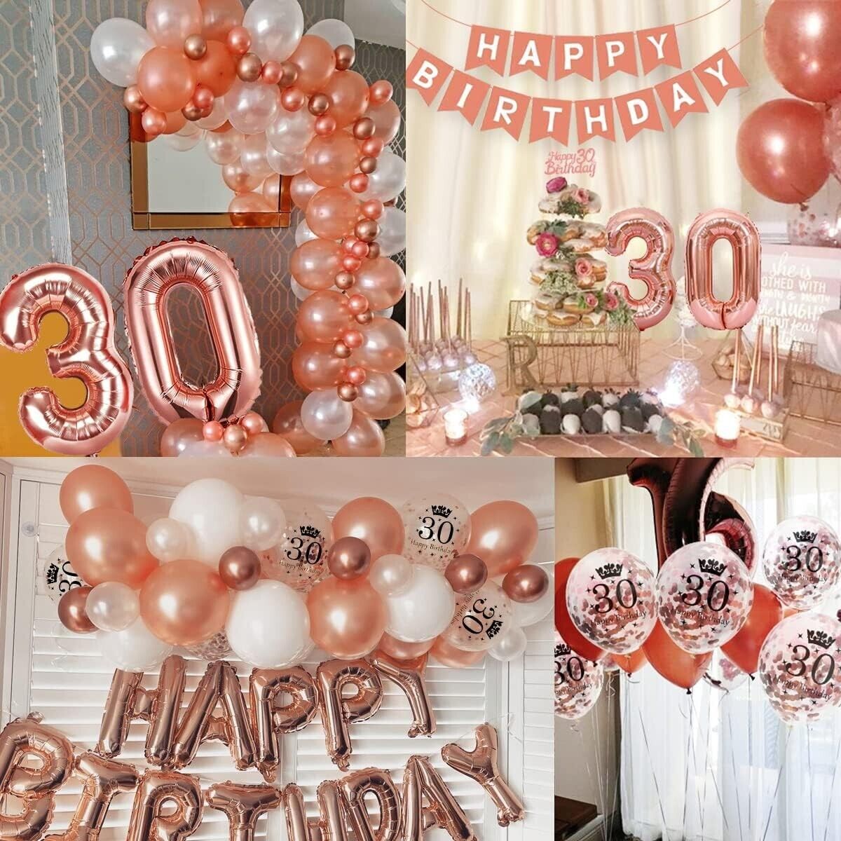 30th Birthday Party Decorations Set 36Pcs ROSE GOLD Balloons Banner PINK 30