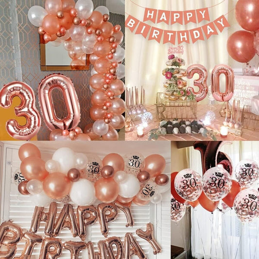 30th Birthday Party Decorations Set 36Pcs ROSE GOLD Balloons Banner PINK 30