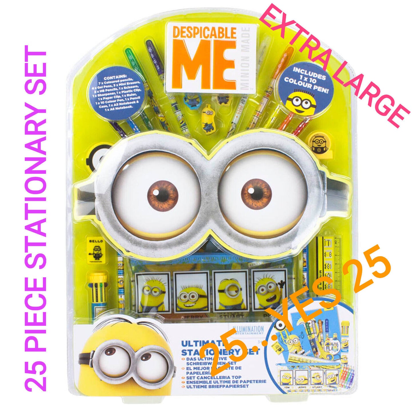 25 Piece SUPER Minions ULTIMATE JUMBO Stationary SET Dispicable Me 18X14 INCHES