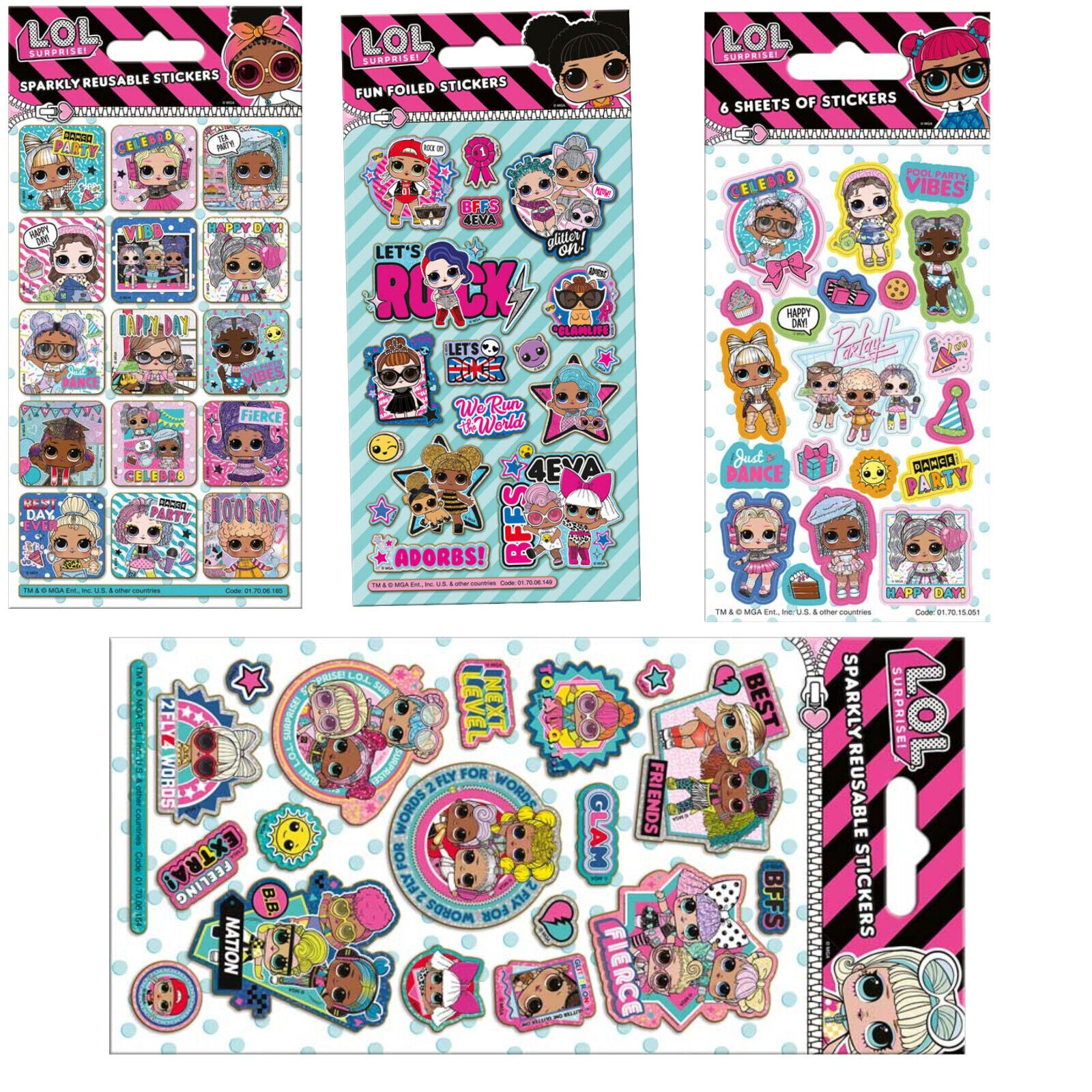 L.O.L. Surprise Next Level Sparkly Reuseable stickers 6 sheet foil LOL STICKER