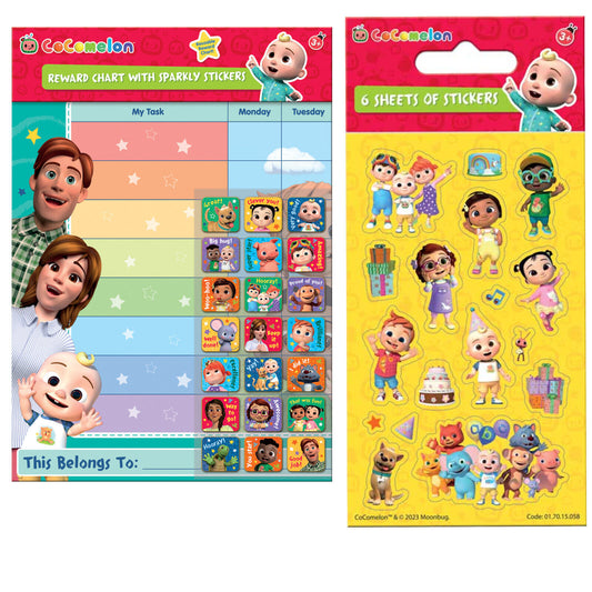 CoCoMelon Reward Chart with 56 Stickers  & 6 SHEET SET YOU CHOOSE