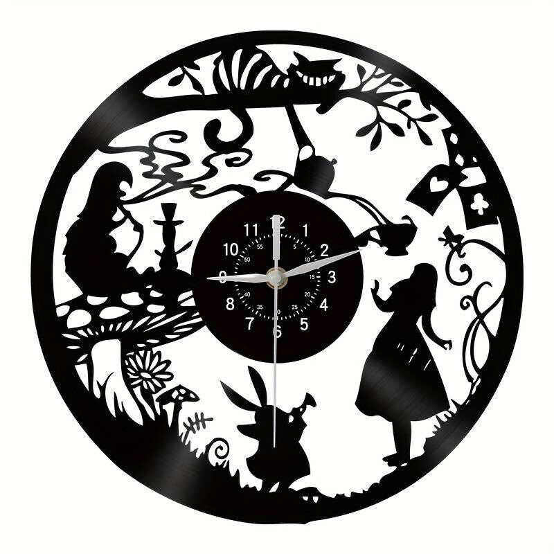 ALICE IN WONDERLAND DISNEY Vinyl Record Wall Clock Gifts Decor CIRCLE BLACK