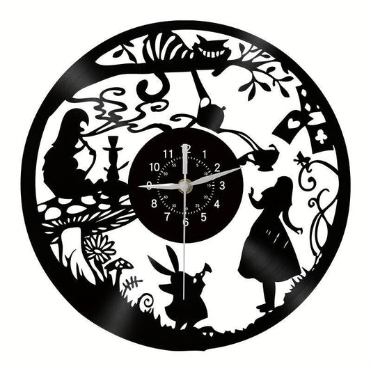 ALICE IN WONDERLAND DISNEY Vinyl Record Wall Clock Gifts Decor CIRCLE BLACK