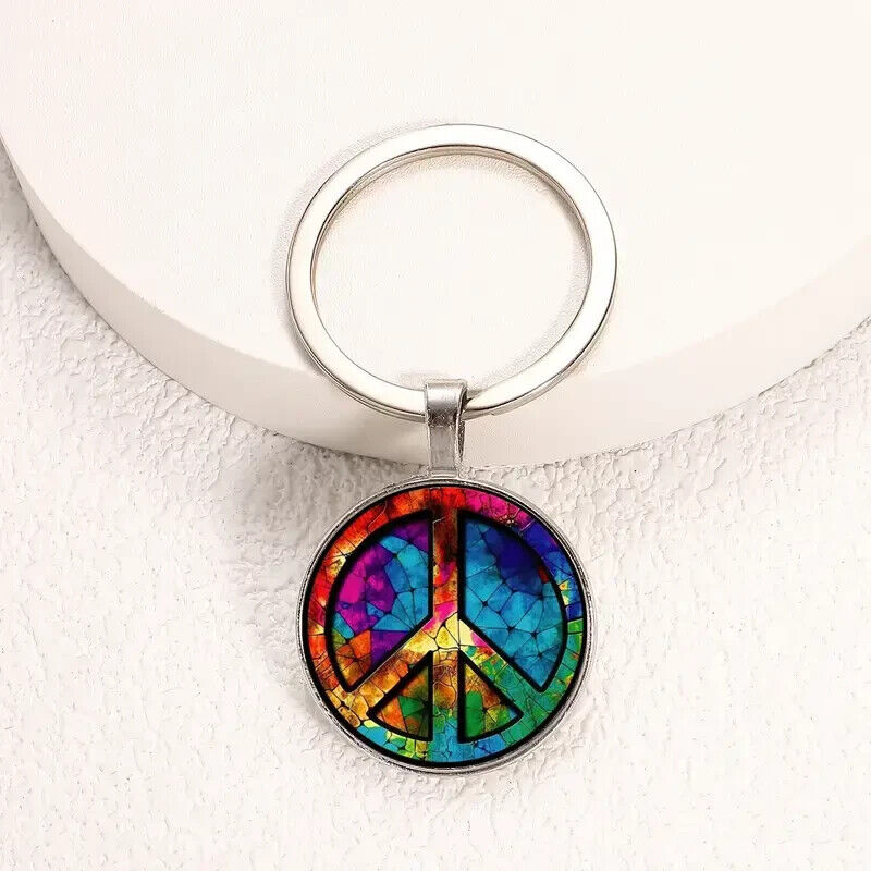 PEACE KEY CHAIN KEYRING NOVELTY KEYCHAIN COLOUR LGBT STAINED