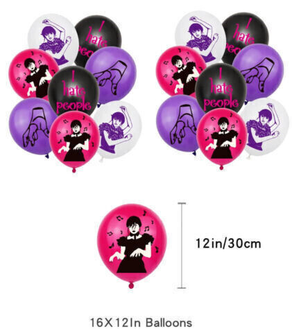 Wednesday Addams Theme Kids Birthday Party Balloons Banner Cupcake Toppers Decor