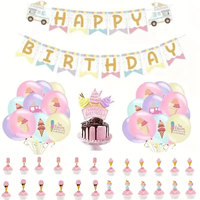 Ice Cream Balloon Party Birthday Decorations Boys Balloons Pastel Pink Purple