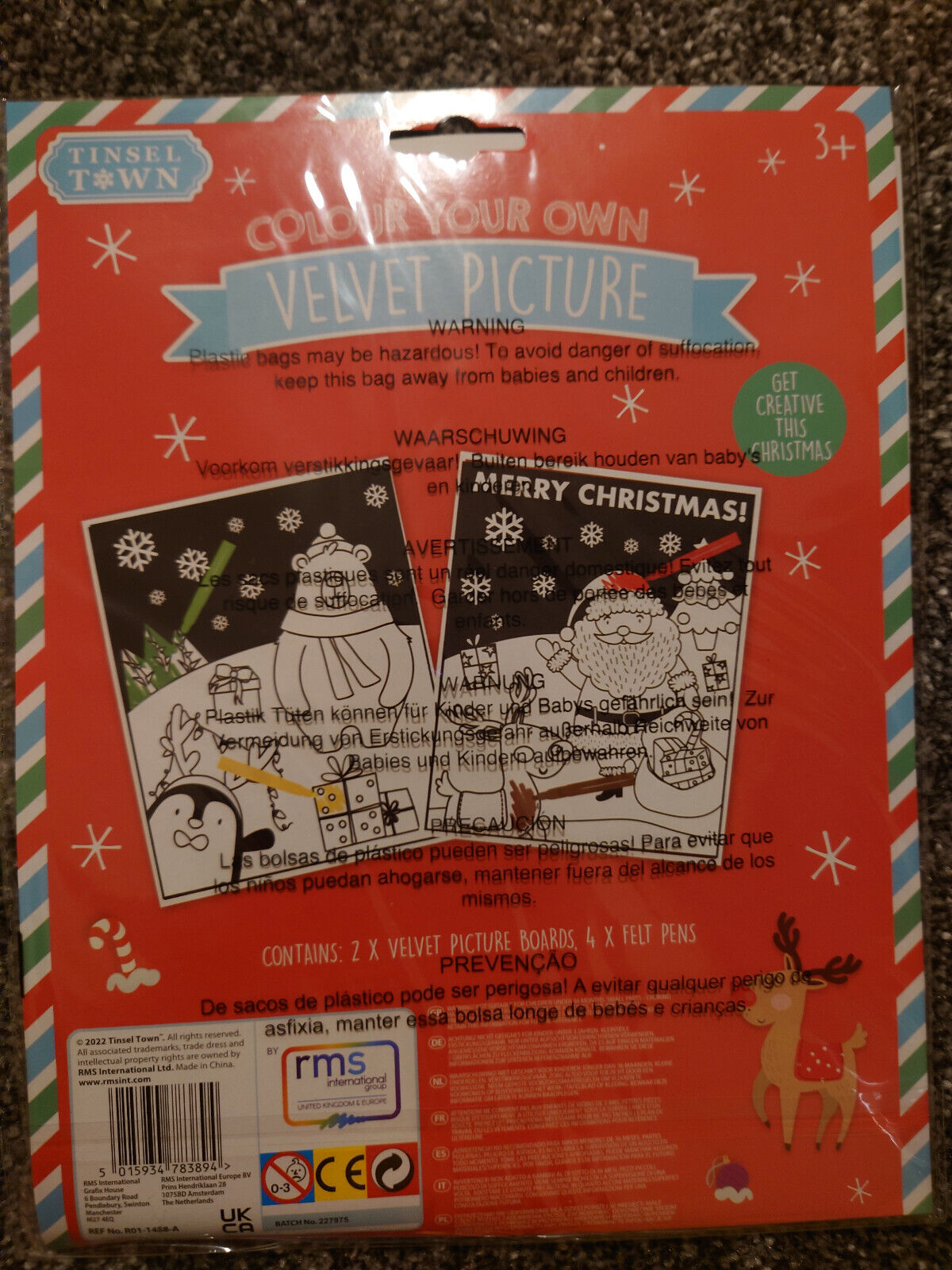 Velvet Christmas Colouring Set reindeer santa gingerbread kids choose yours