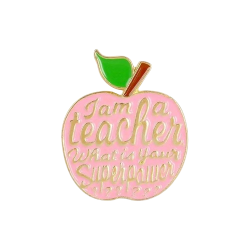 TEACHER SUPERHERO POWER PIN BADGE GIFT APPLE SCHOOL WHATS YOURS?