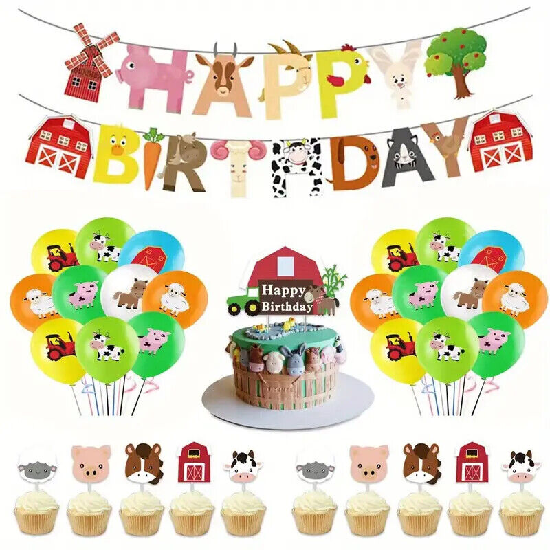 FARM ANIMALS FARMYARD Balloon Party Birthday Decorations Balloons COW SHEEP PIG
