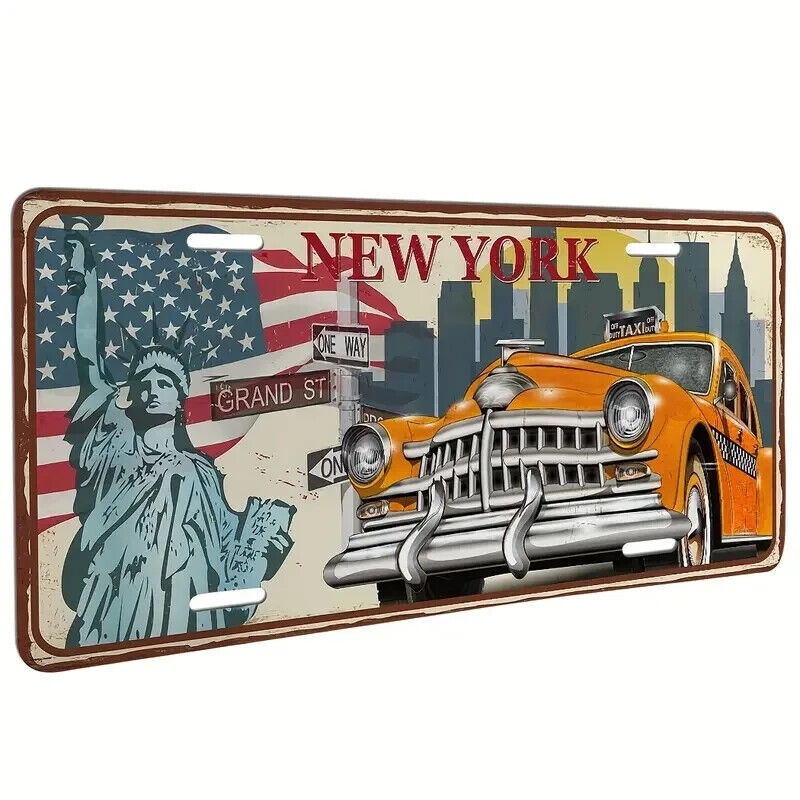 NEW YORK LICENSE PLATE Metal TIN Garage Sign Garden Bar CAR CITY LIBERTY COVER