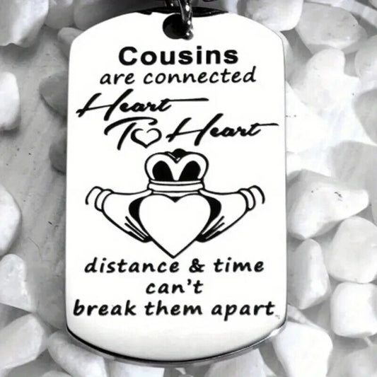 Cousins ARE CONNECTED HEART DISTANCE APART Keychain KEYRING COUSIN Bag CROWN